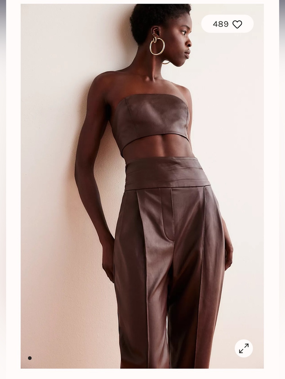 Free People Cora Set - High-Waist Leather Pants and Crop Bandeau in Brown